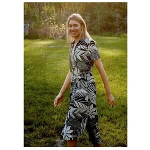 Farm Rio Anthropologie Shirtdress Black White Tropical